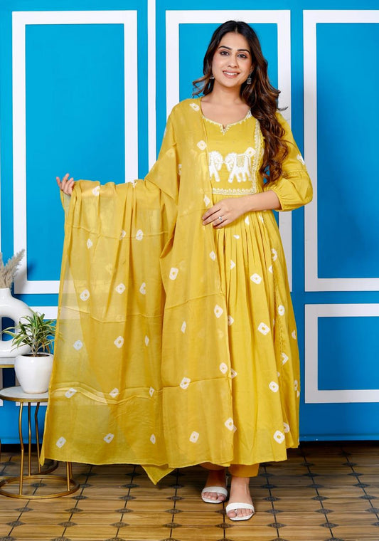 Cotton Mull - Yellow Ethnic for Basant